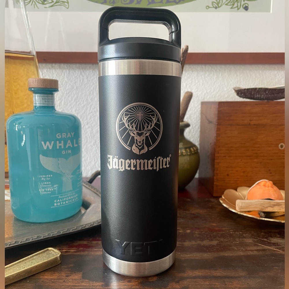 New Black YETI rambler with jägermeister logo. 18oz.